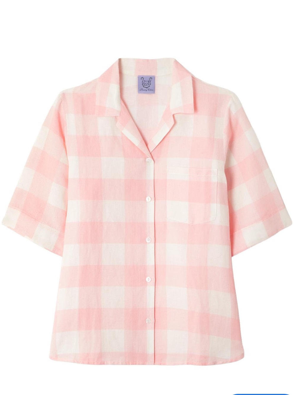 Thierry Colson France Women’s Pink Zouk Checked Camp Shirt In Linen Size Small S